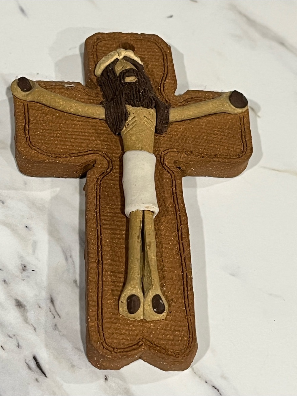 Handcrafted Brown Crucifix Wall Cross with Jesus Figure